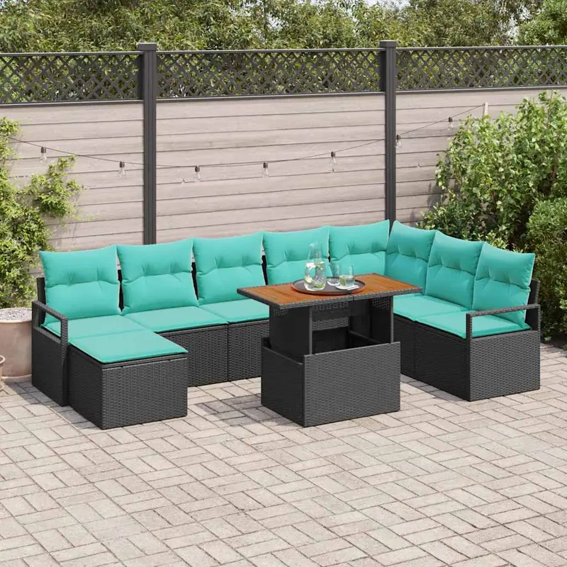 Conjunto de Comedor de Jardín 9 pcs Negro y Verde Azulado
