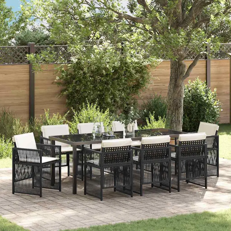 Conjunto de Comedor de Jardín 9 pcs Negro