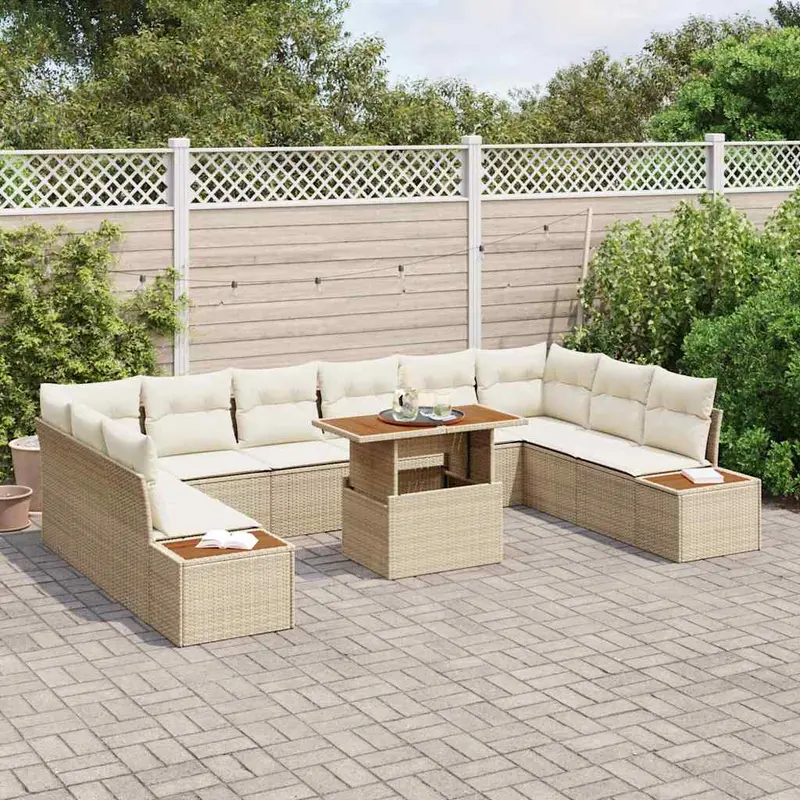 Conjunto de Comedor de Jardín con cojín 11 pcs Beige y Crema