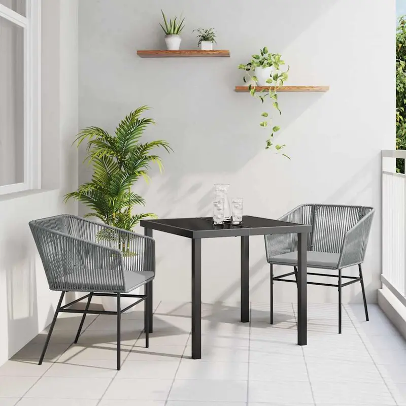 Conjunto de Comedor de Jardín con cojín 3 pcs Gris