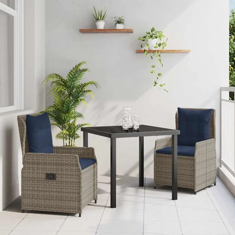 Conjunto de Comedor de Jardín con cojín 3 pcs Gris Poliratán