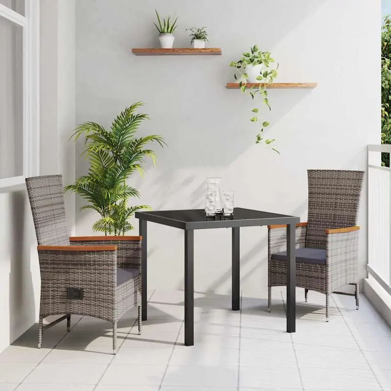 Conjunto de Comedor de Jardín con cojín 3 pcs Gris