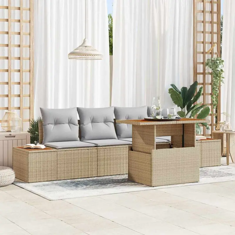 Conjunto de Comedor de Jardín con cojín 5 pcs Beige y gris