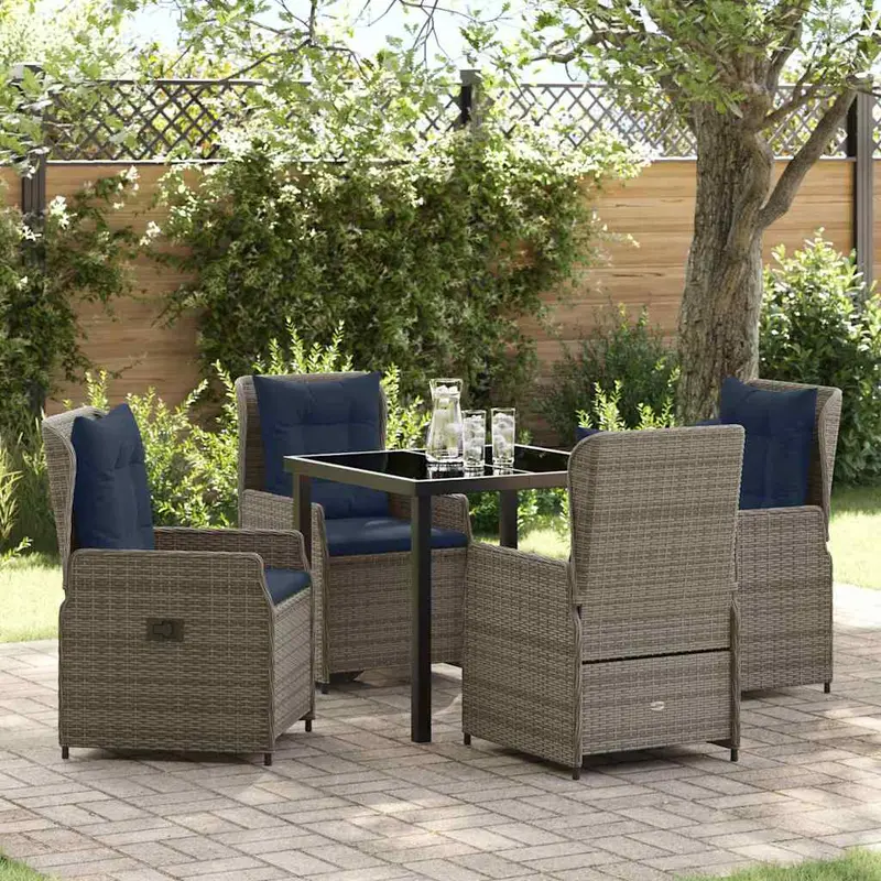 Conjunto de Comedor de Jardín con cojín 5 pcs Gris Poliratán