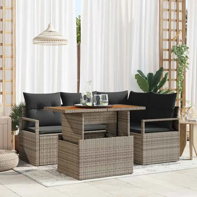 Conjunto de Comedor de Jardín con cojín 5 pcs Gris y marrón