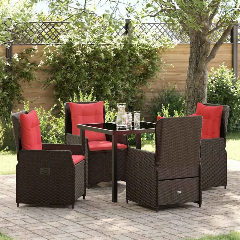 Conjunto de Comedor de Jardín con cojín 5 pcs Marrón Poliratán