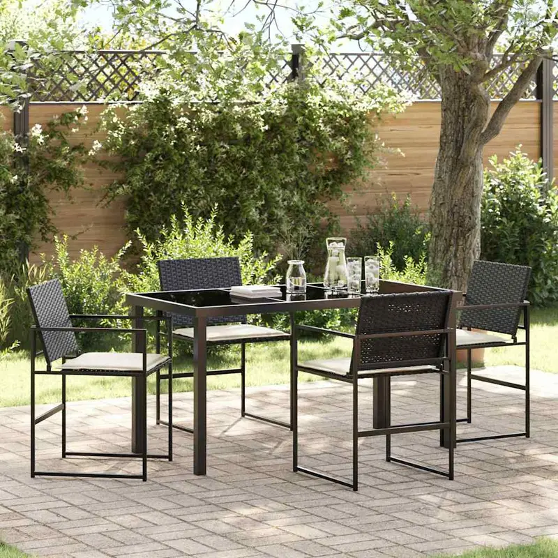 Conjunto de Comedor de Jardín con cojín 5 pcs Negro y crema