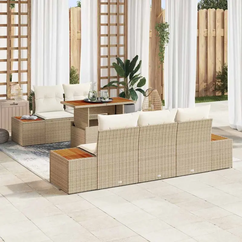 Conjunto de Comedor de Jardín con cojín 6 pcs Beige y Crema