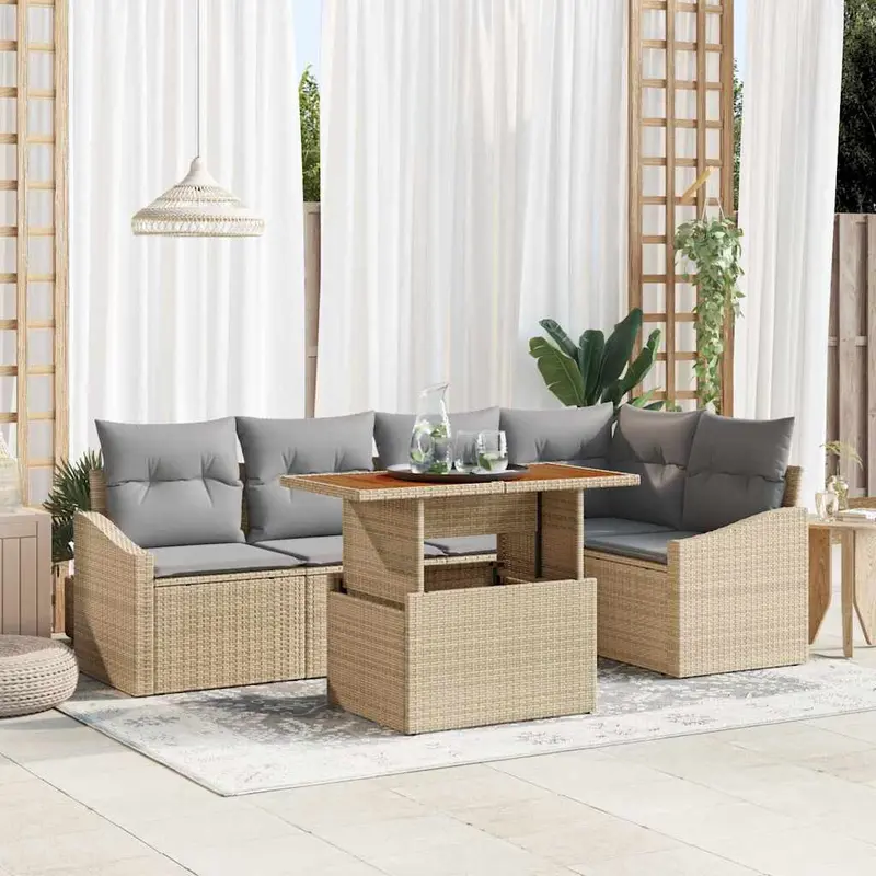 Conjunto de Comedor de Jardín con cojín 6 pcs Beige y gris