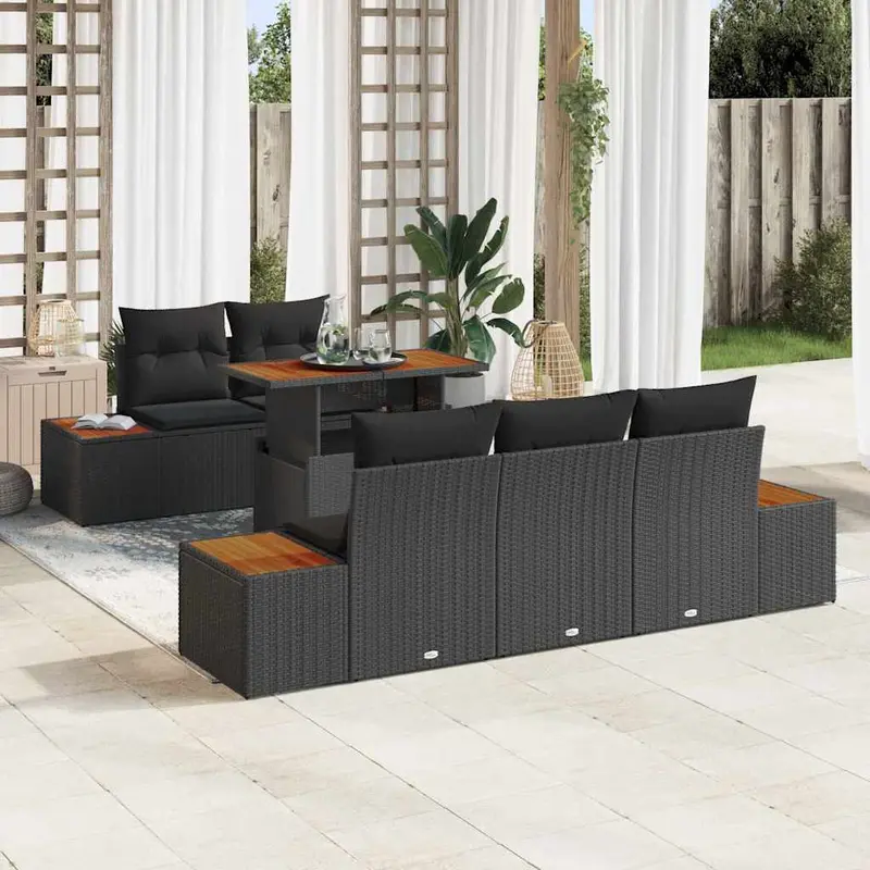 Conjunto de Comedor de Jardín con cojín 6 pcs Negro y Marrón
