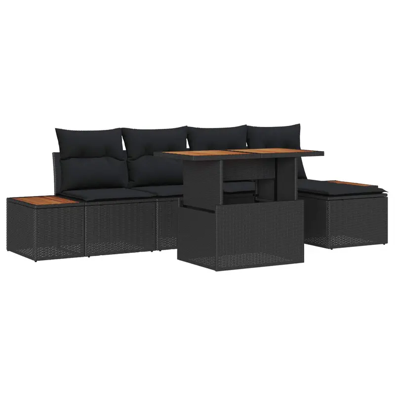Conjunto de Comedor de Jardín con cojín 6 pcs Negro y Marrón