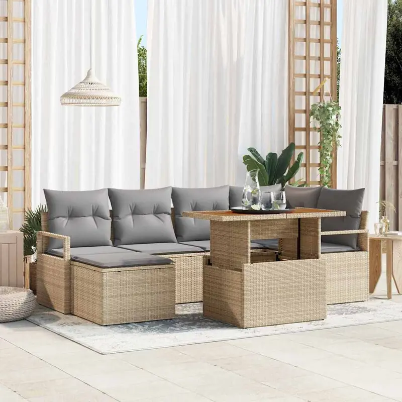 Conjunto de Comedor de Jardín con cojín 7 pcs Beige y gris