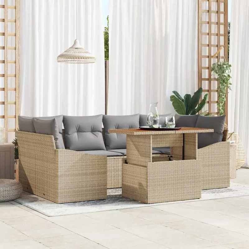 Conjunto de Comedor de Jardín con cojín 7 pcs Beige y gris
