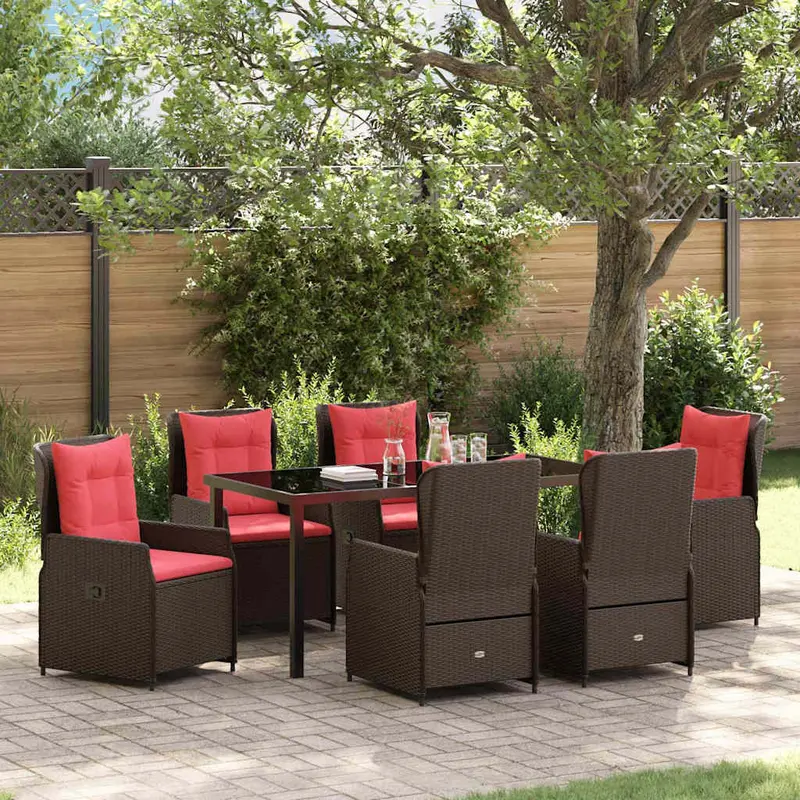 Conjunto de Comedor de Jardín con cojín 7 pcs Marrón Poliratán