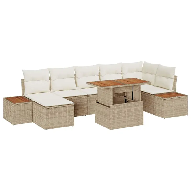 Conjunto de Comedor de Jardín con cojín 8 pcs Beige y Crema