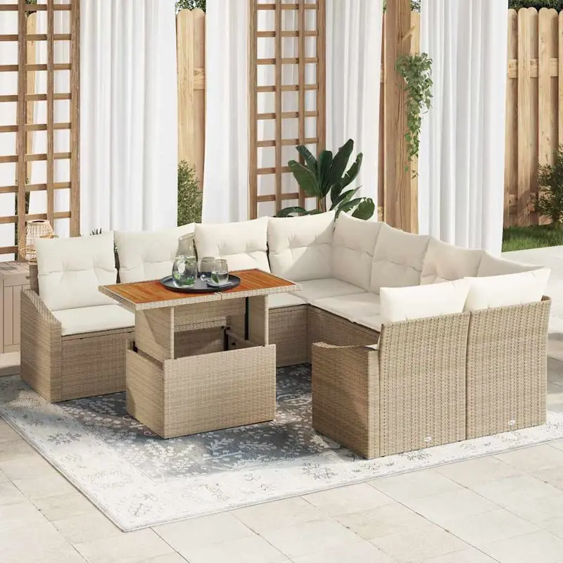 Conjunto de Comedor de Jardín con cojín 9 pcs Beige y Crema
