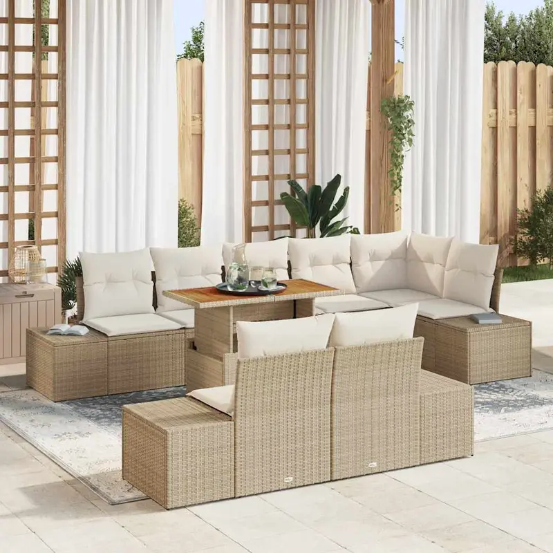 Conjunto de Comedor de Jardín con cojín 9 pcs Beige y Crema