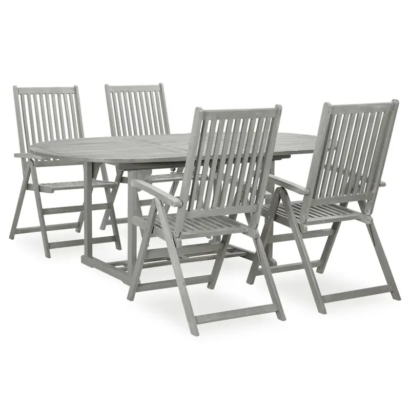 Conjunto de comedor de jardín de 5 piezas (150-200 cm) x 100 cm, madera maciza de acacia gris
