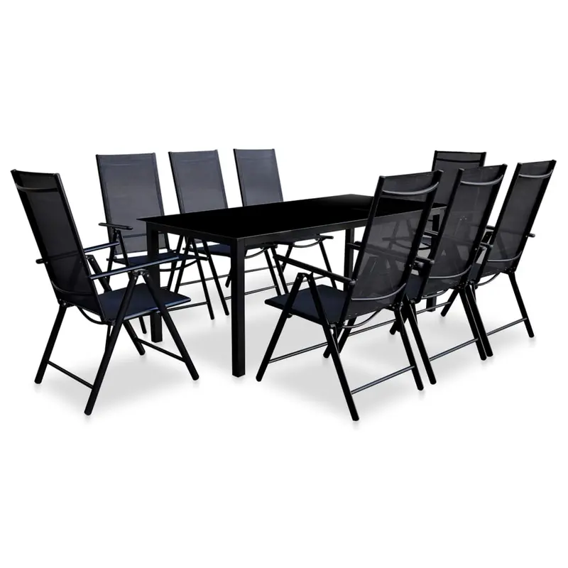 Conjunto de comedor de jardín plegable 9 piezas aluminio negro