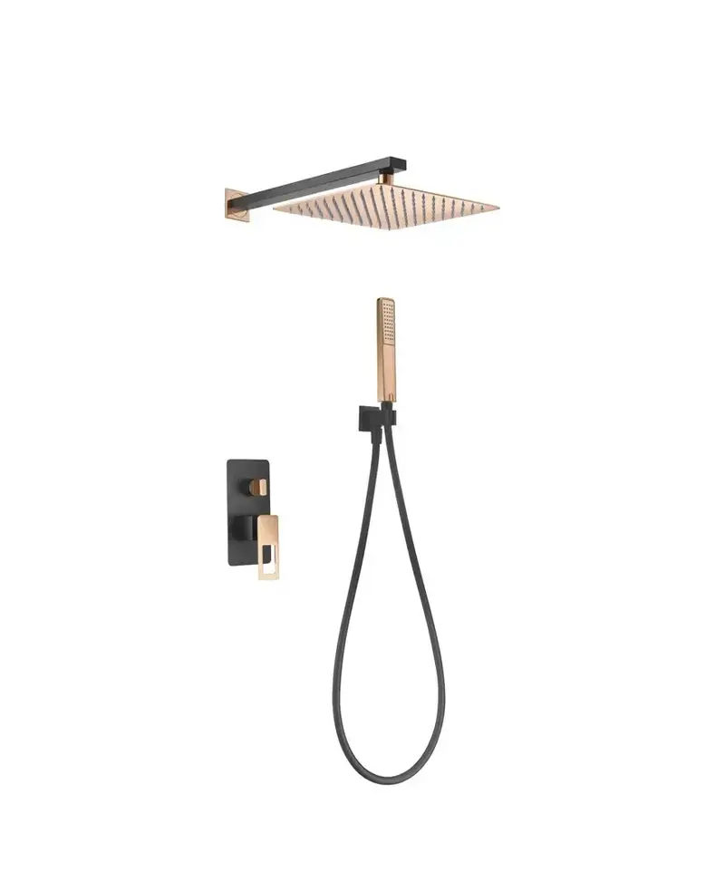 Conjunto de ducha empotrada con un diseño moderno de acabado negro y oro rosa Suecia de Imex