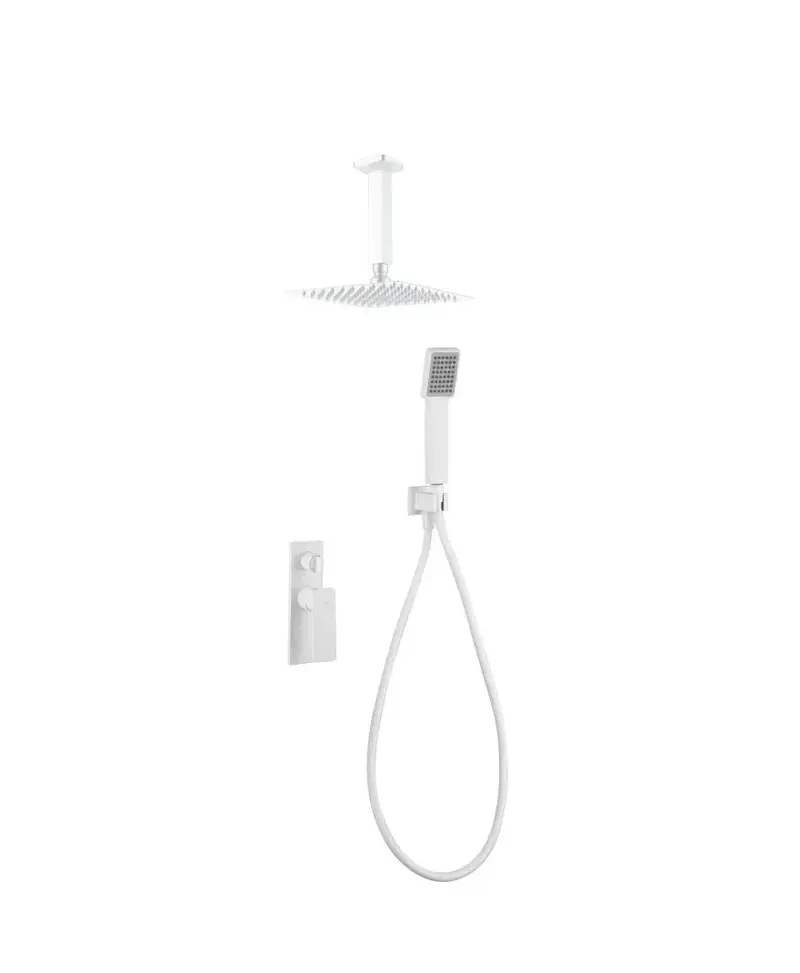 Conjunto de ducha empotrada monomando fabricada en latón cuenta con acabado de color blanco mate nadi Fiyi de Imex
