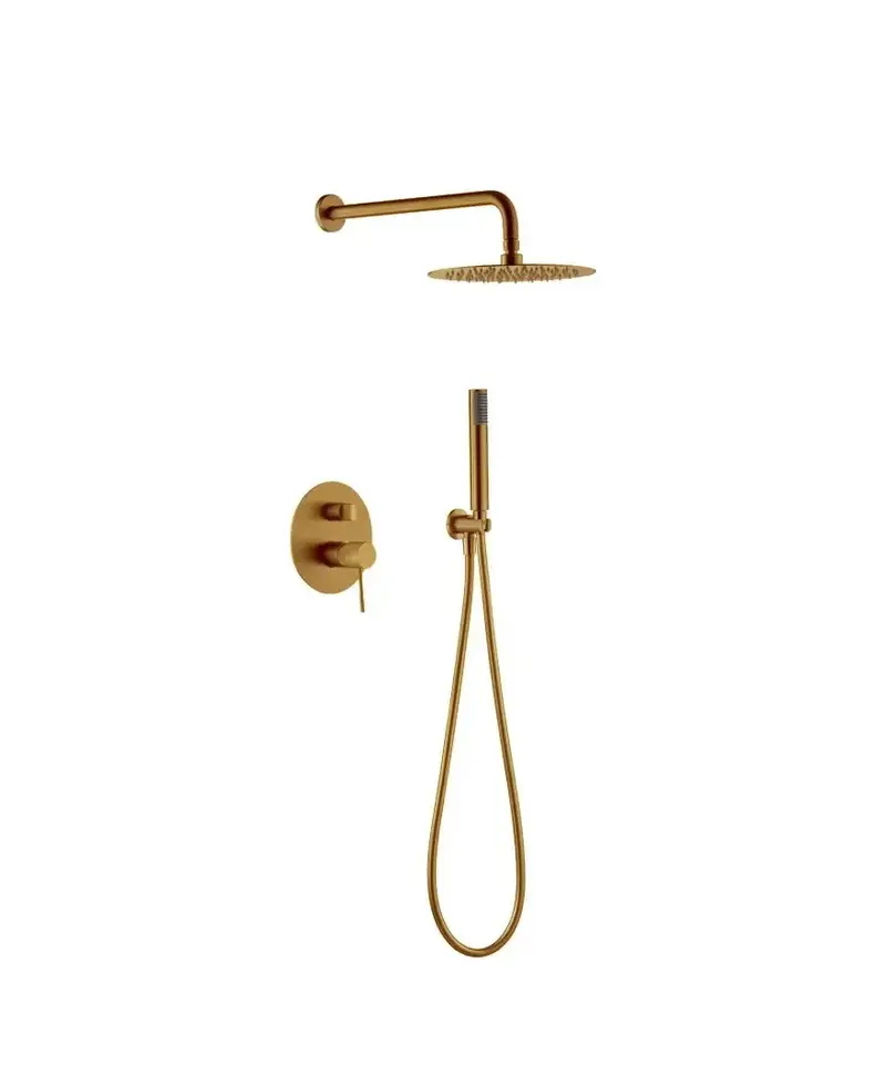 Conjunto de ducha moderna de diseño monomando con un acabado oro cepillado Line de Imex