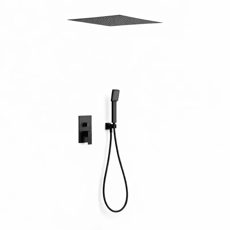 Conjunto de ducha monomando con un diseño moderno de acabado negro mate Volga de Imex