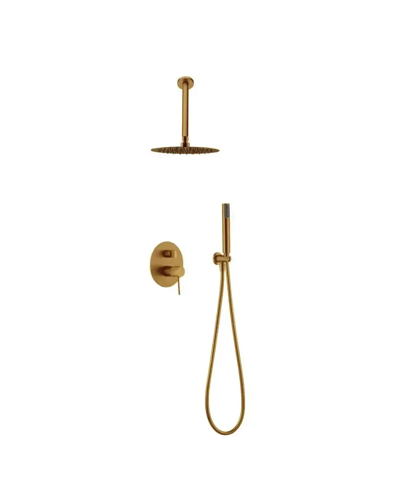 Conjunto de ducha monomando con un diseño moderno de color oro cepillado top Line de Imex