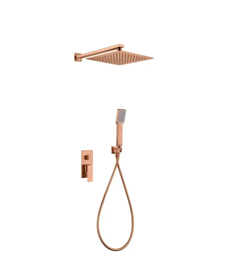 Conjunto de ducha monomando empotrado con mango y rociador acabado oro rosa cepillado Pisa de Imex