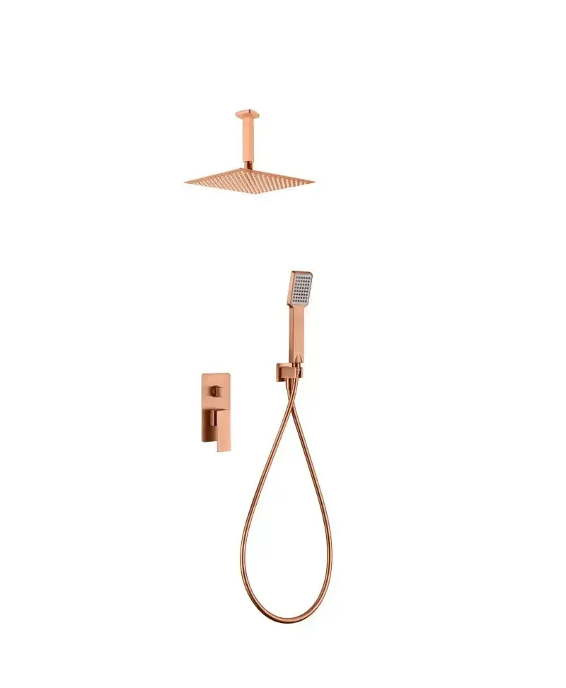 Conjunto de ducha monomando empotrado de 2 vías con acabado oro rosa cepillado catania Pisa de Imex