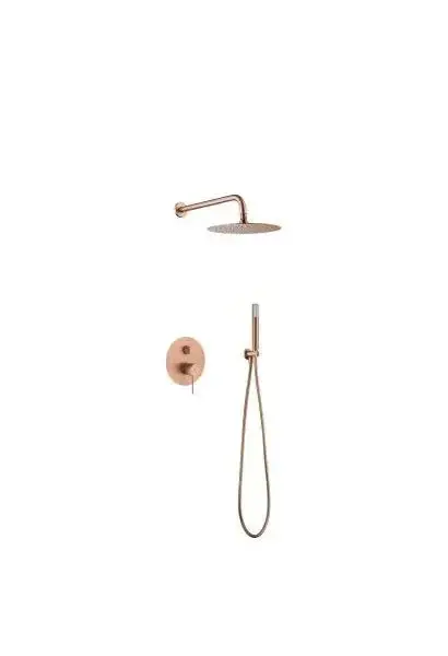 Conjunto de ducha monomando empotrado de 2 vías con acabado oro rosa cepillado Line de Imex