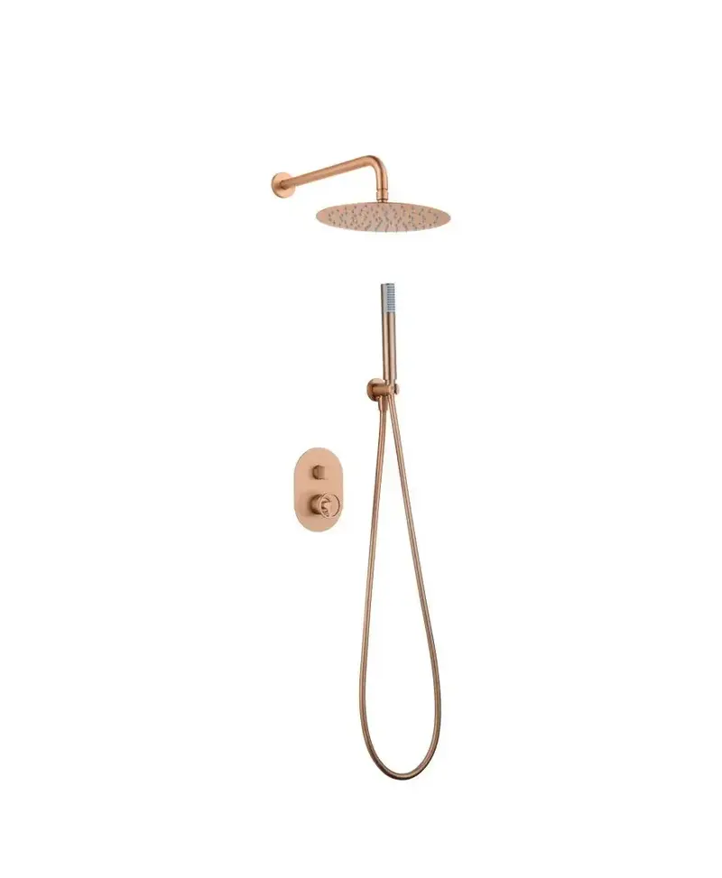 Conjunto de ducha monomando empotrado de 2 vías con acabado oro rosa cepillado Olimpo de Imex