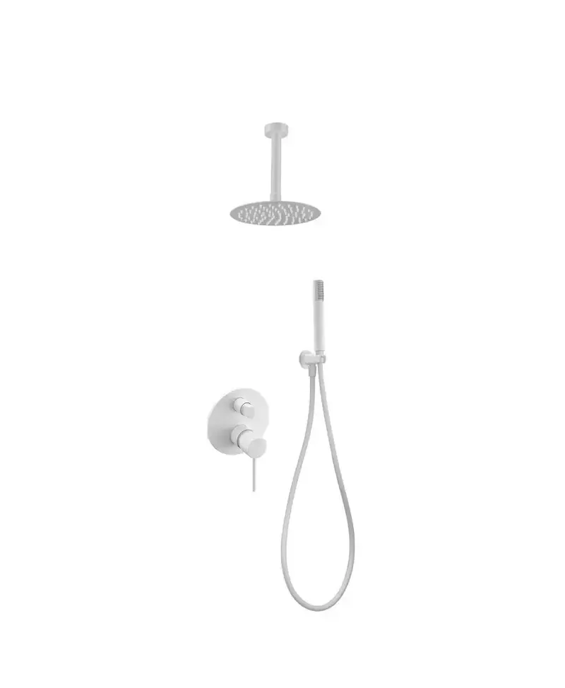 Conjunto de ducha monomando empotrado de latón cromado con acabado blanco thalos stick Milos de Imex