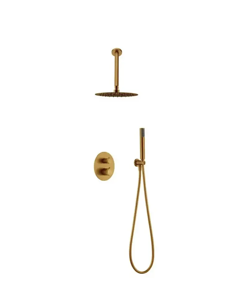 Conjunto de ducha termostática de pared con rociador de techo oro cepillado top Line de Imex