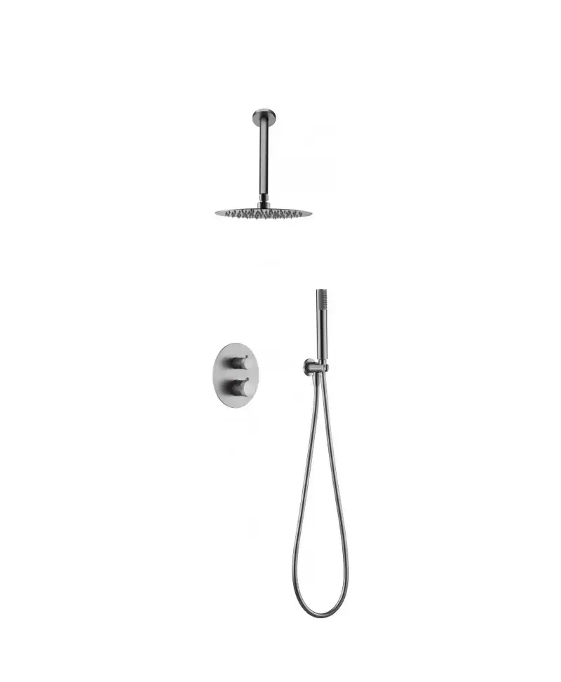 Conjunto de ducha termostática empotrado apto para funcionamiento a baja presión color niquel cepillado top Line de Imex