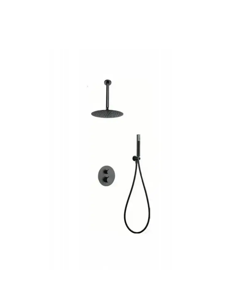 Conjunto de ducha termostática empotrado con teleducha rociador y grifería black gun metal top Line de Imex