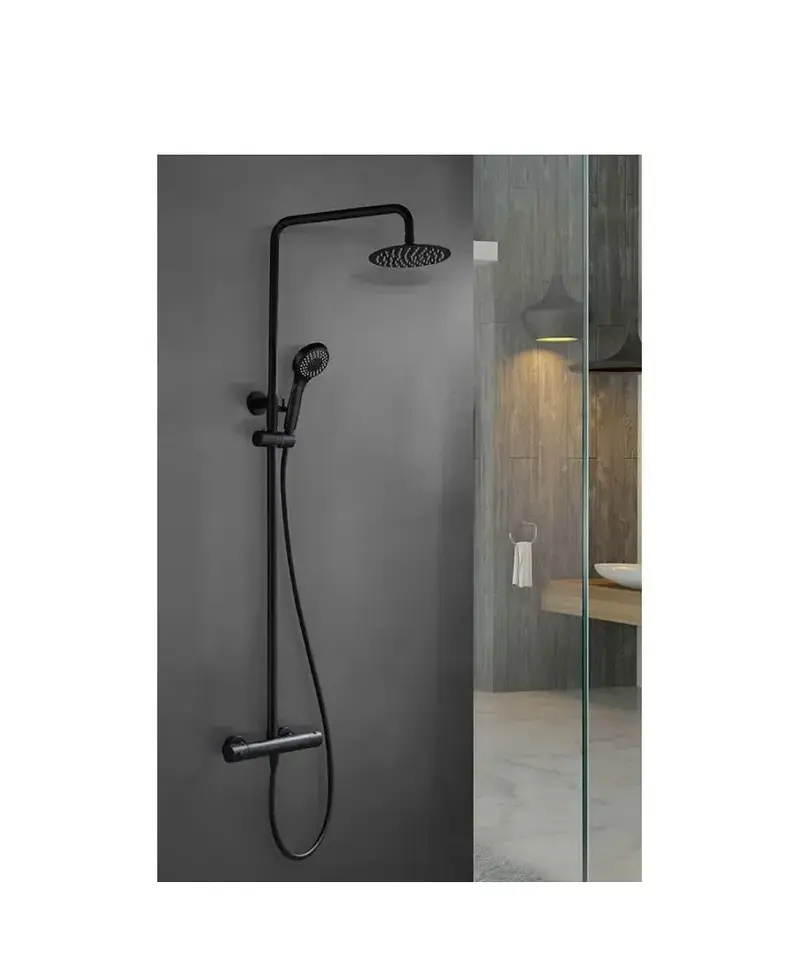 Conjunto de ducha termostática y extensible de latón de acabado negro mate Kent de Imex