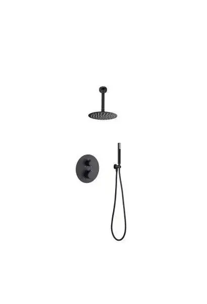 Conjunto de ducha termostático con rociador de conexión a techo y ducha de mano color negro mate Monza de Imex