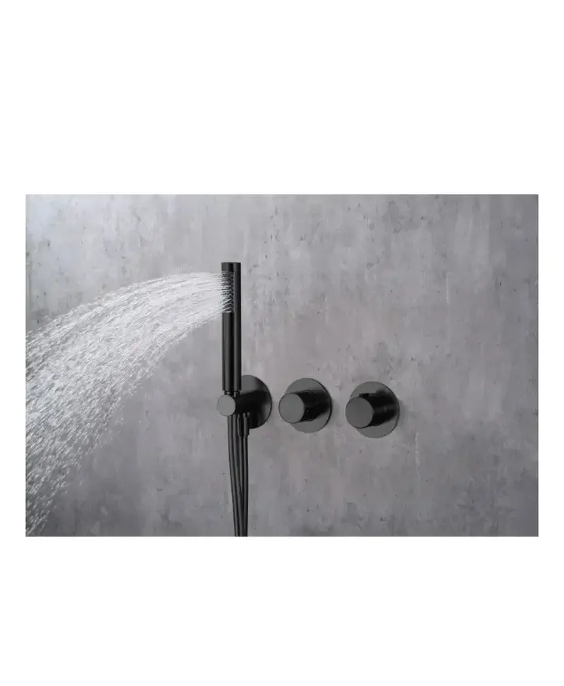 Conjunto de ducha termostático empotrado con rociador a pared o a techo acabado negro mate assen de Imex