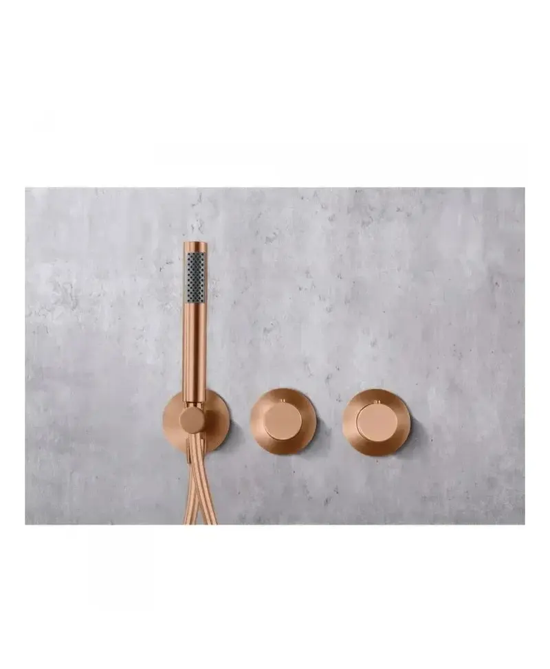 Conjunto de ducha termostático empotrado con rociador a pared o a techo acabado oro rosa cepillado assen de Imex