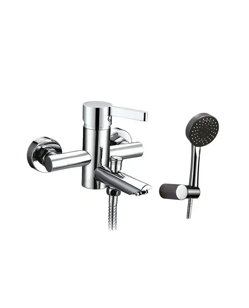 Conjunto de ducha y bañera con grifo monomando cromado teleducha redonda y instalación en pared Fussion GME