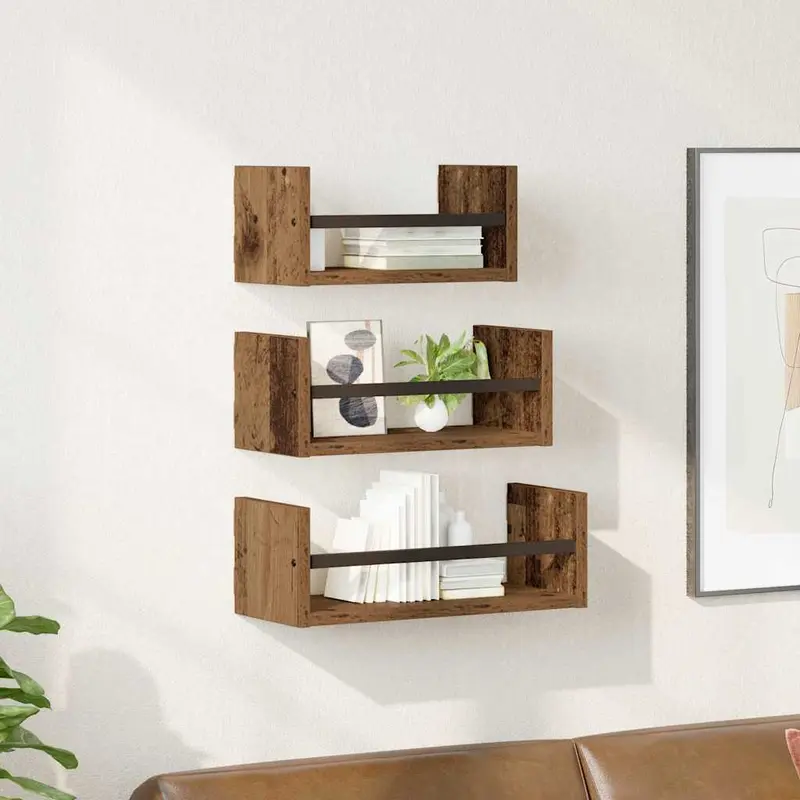 Conjunto de estantes de pared 3 pcs Madera Vieja 40x16x14cm
