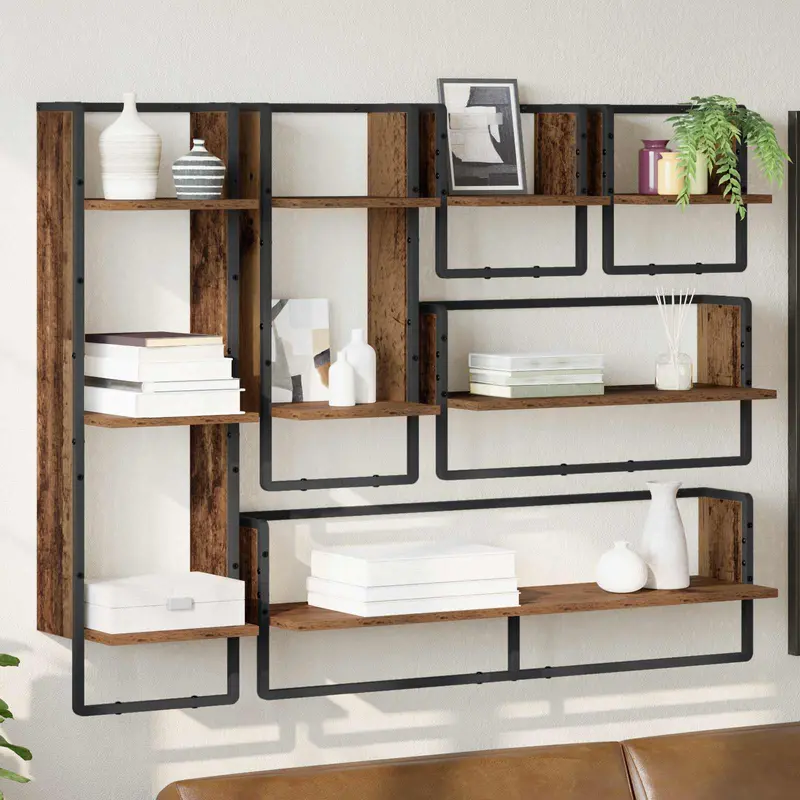 Conjunto de estantes de pared con estante 6 pcs Madera Vieja