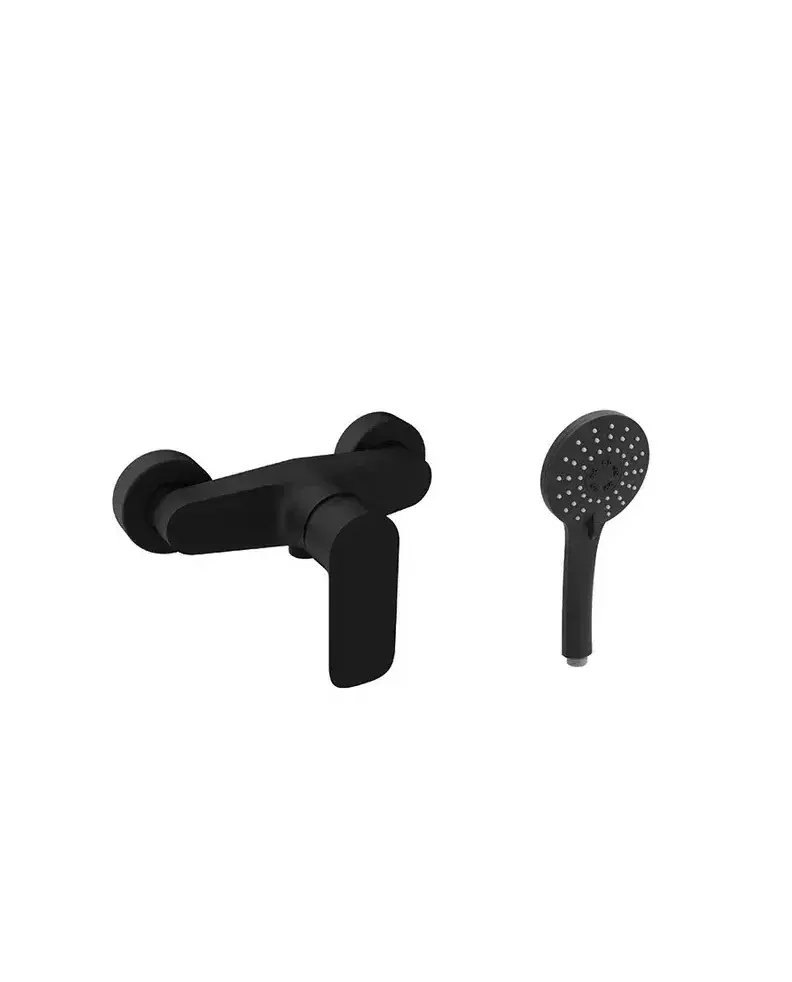 Conjunto de grifería de ducha negro mate con teleducha y cartucho cerámico de 35 mm en pared Cassio de GME