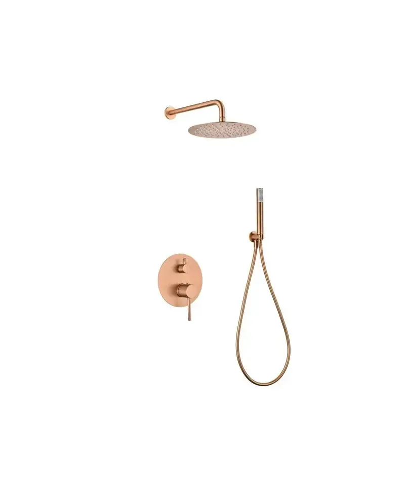 Conjunto de grifo empotrado de 2 vías con ducha de mano en acero y latón con acabado oro rosa cepillado monza de Imex