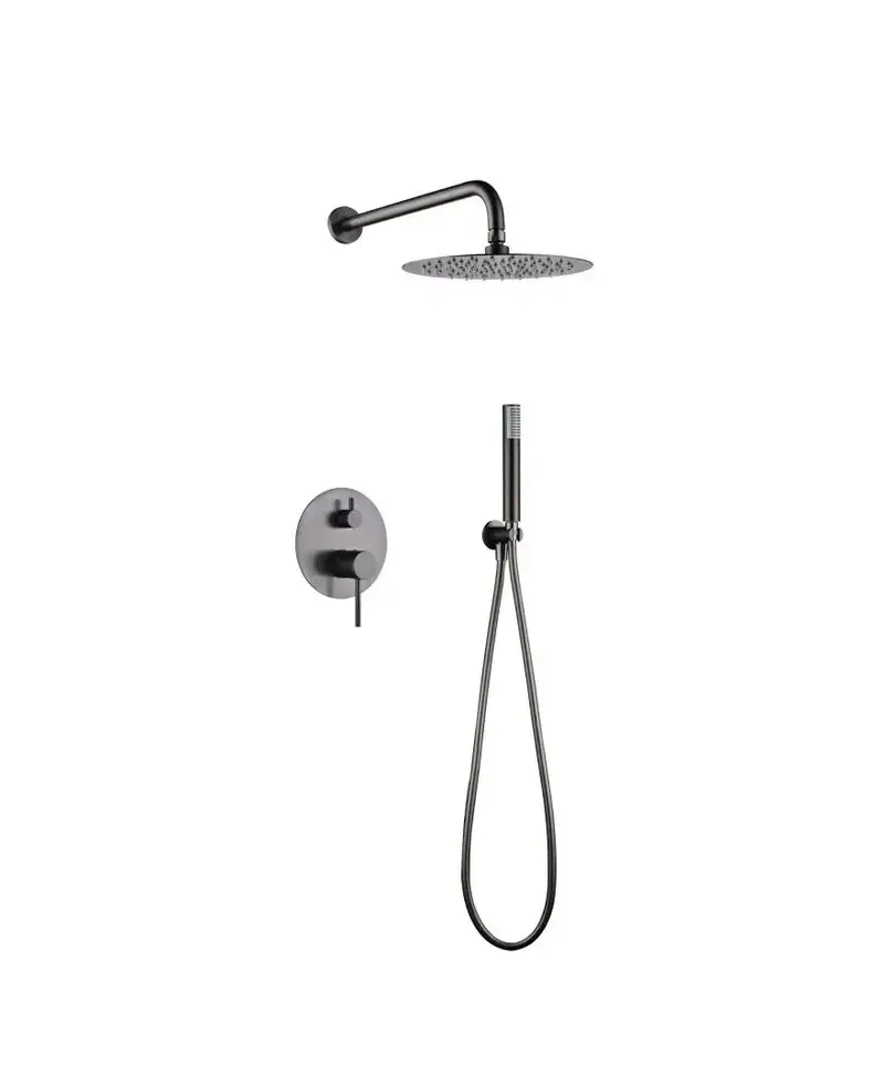 Conjunto de grifo empotrado de 2 vías con ducha de mano fabricado en acero y latón black gun metal monza de Imex