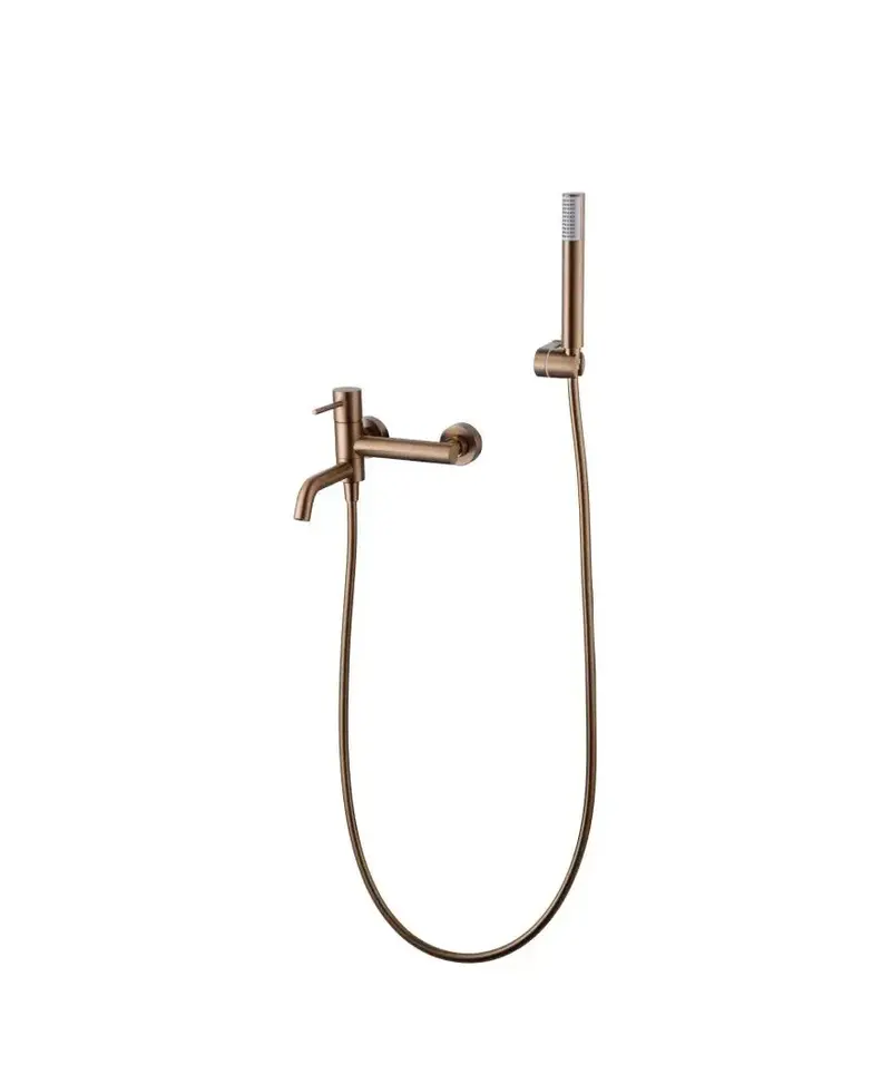Conjunto de grifo monomando para bañera con ducha de mano en latón y abs con acabado oro rosa cepillado Monza de Imex
