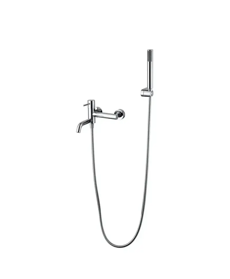 Conjunto de grifo monomando y ducha de mano con soporte fabricado en latón y pvc cromado Monza de Imex