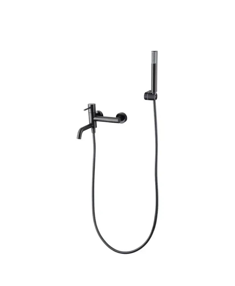 Conjunto de grifo monomando y ducha de mano fabricado en latón y abs con acabado black gun metal Monza de Imex
