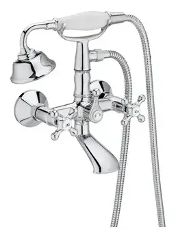 Conjunto de grifo para bañera y ducha bimando con caño fijo a pared cromado Carmen Roca